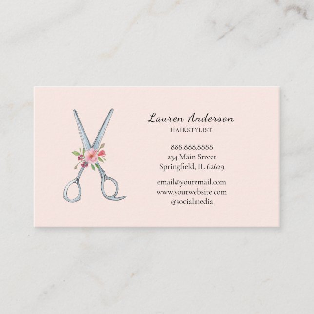 Aquarellschere Frisur Stylist Business Card Visitenkarte (Vorderseite)