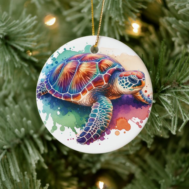 Aquarellschildkröte Keramik Ornament (Baum)