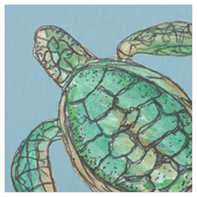 Aquarellschildkröte Zeichne blau Stoff (Nahaufnahme)