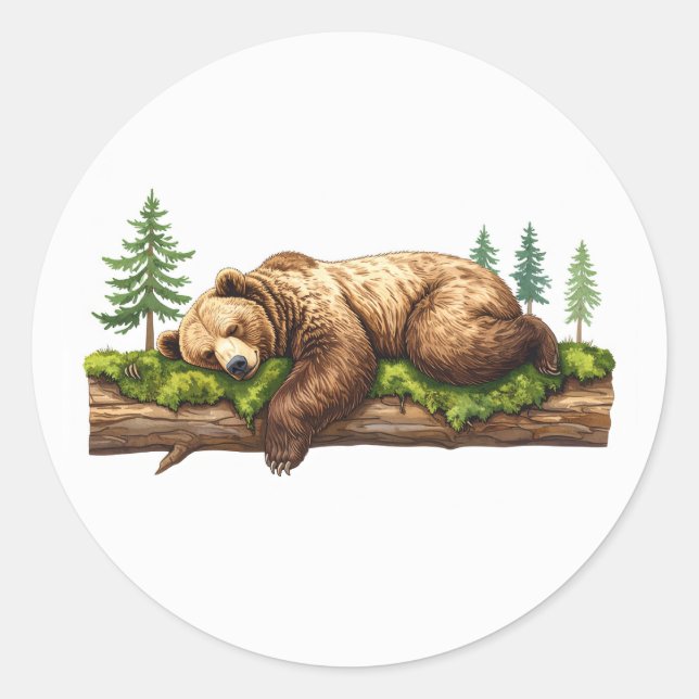 Aquarellschläfer Grizzly Bären Natur Lover Runder Aufkleber (Vorderseite)