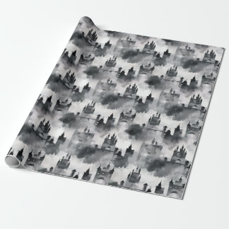 Aquarellschlösser Umschlagpapier - schwarz-weiß Geschenkpapier