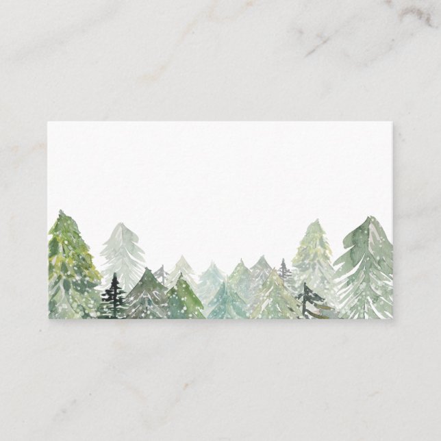 Aquarellschnee Evergreen Forest Winter Platzkarte (Vorderseite)