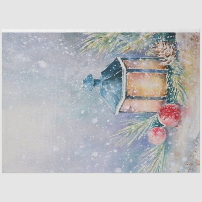 Aquarellschnee Nachtlampe Fir Bauble Weihnachten Seidenpapier (Vorderseite)