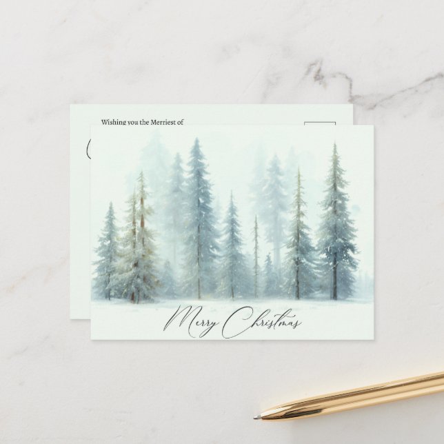 Aquarellschneebäume Weihnachten Postkarte (Vorderseite/Rückseite Beispiel)