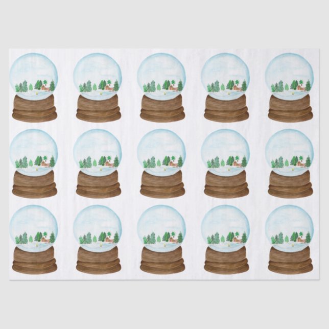 Aquarellschneeglobe mit Blockhütte und Bäumen Seidenpapier (Vorderseite)
