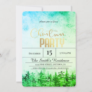 Aquarellschneewald Weihnachten Einladung