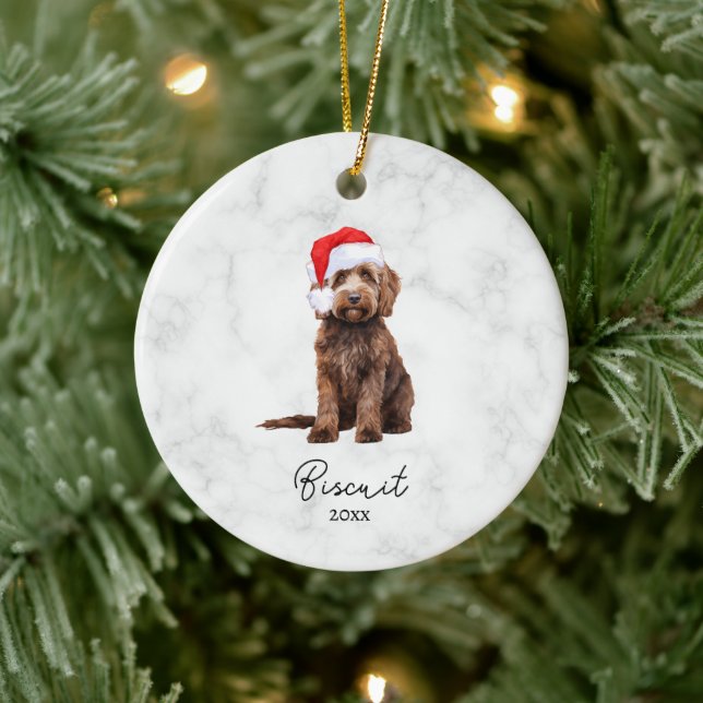 Aquarellschokolade Braun Goldendoodle Keramik Ornament (Baum)