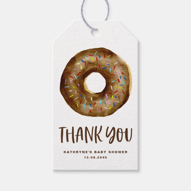 Aquarellschokolade Donut Baby Sprinkle Vielen Dank Geschenkanhänger (Vorderseite)