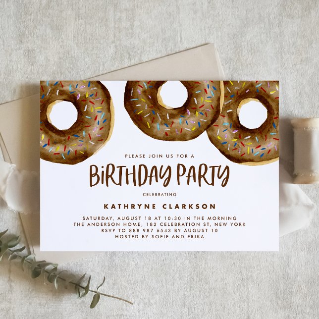 Aquarellschokolade Sprinkle Donuts Geburtstag Einladung (Von Creator hochgeladen)