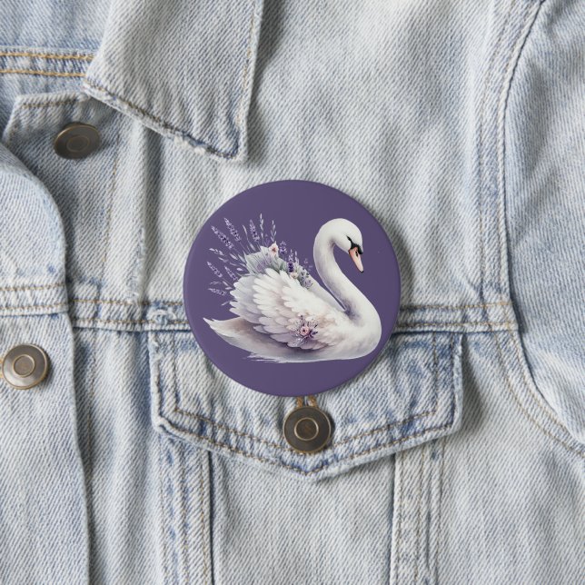 Aquarellschwan mit Lavender Florals Button (Beispiel)