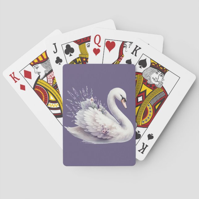 Aquarellschwan mit Lavender Florals Spielkarten (Rückseite)