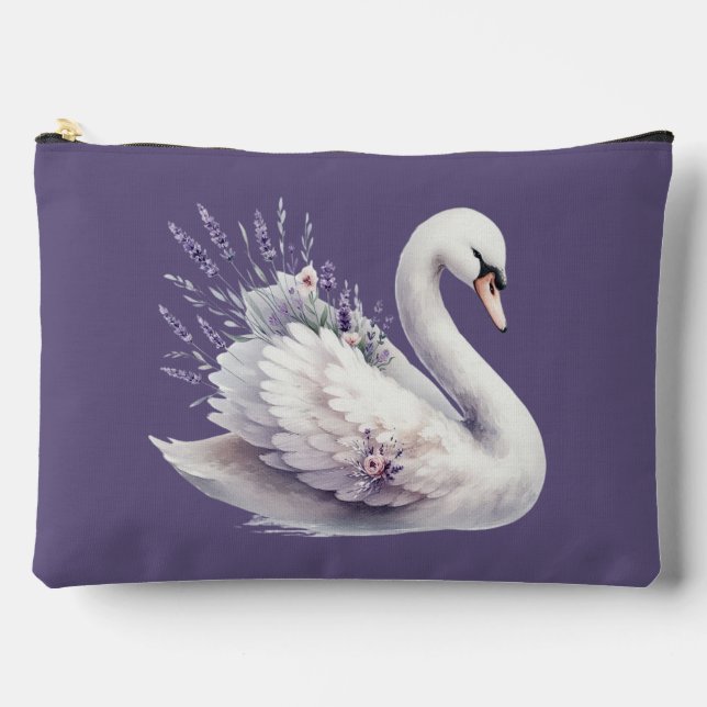 Aquarellschwan mit Lavender Florals Zubehörtasche (Vorderseite)