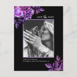 Aquarellschwarz und lila blumenreich Save the Date Postkarte