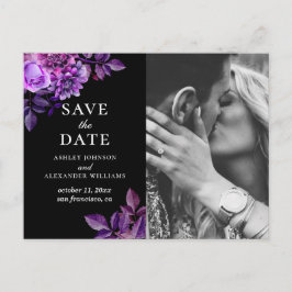 Aquarellschwarz und lila blumenreich Save the Date Postkarte