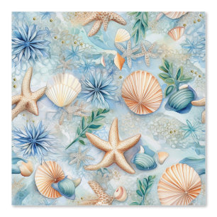 Aquarellsee Muschel Star Fisch Blaues Meer Tapete