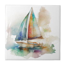 Aquarellsegler Keramik Tile