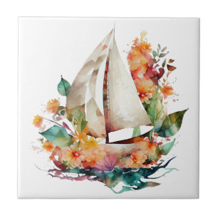 Aquarellsegler Keramik Tile Fliese