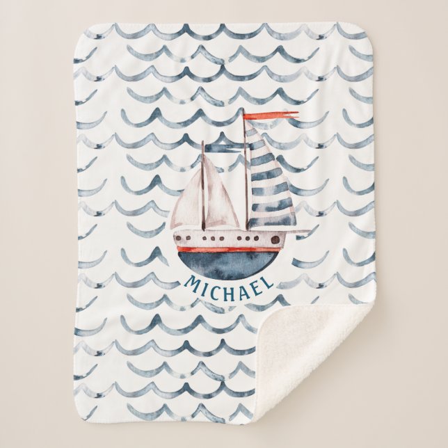 Aquarellsegler Rot und Blau Sherpadecke (Vorderseite)