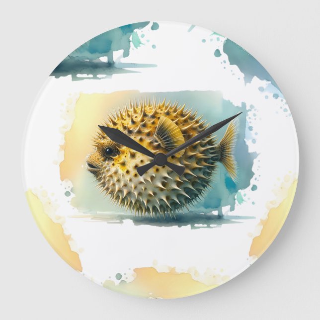 Aquarellserie: Blowfish Große Wanduhr (Vorderseite)