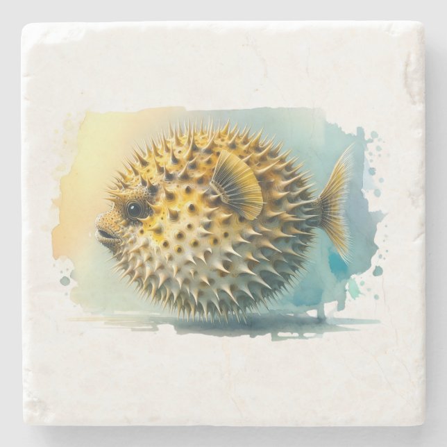 Aquarellserie: Blowfish Steinuntersetzer (Vorderseite)