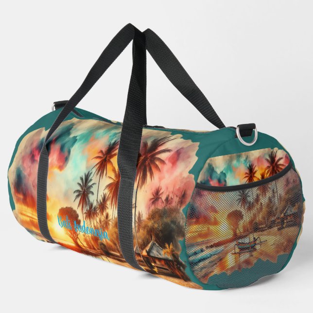 Aquarellsketch Bali Indonesia Tropical | Duffle Bag (Rechte Ecke)
