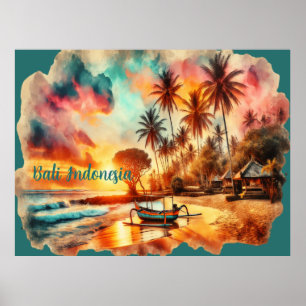 Aquarellsketch Bali Indonesia Tropical   Poster