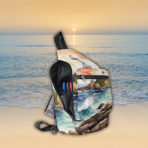 Aquarellsketch Byron Bay Lighthouse Monogram   Crossbody Bag
