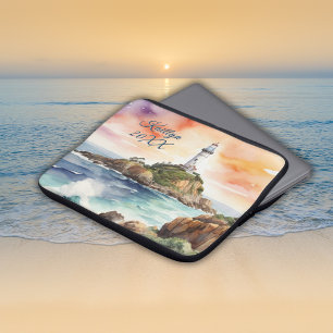 Aquarellsketch Byron Bay Lighthouse Monogram   Laptopschutzhülle