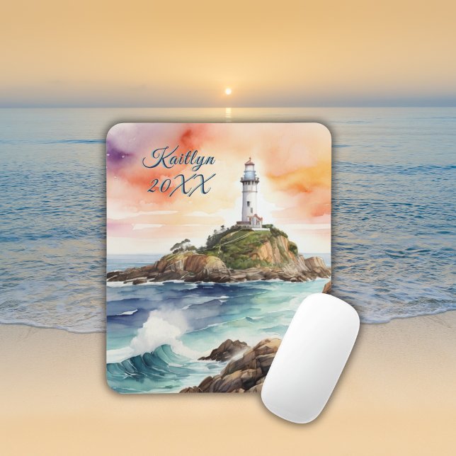 Aquarellsketch Byron Bay Lighthouse Monogram | Mousepad (Von Creator hochgeladen)