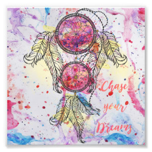 Aquarellskizze Dreamcatcher "Chase your Dreams" Fotodruck