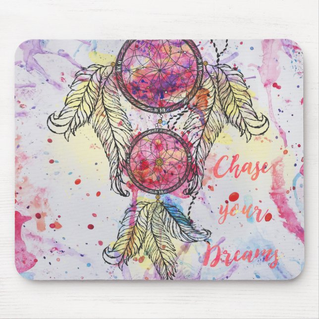 Aquarellskizze Dreamcatcher "Chase your Dreams" Mousepad (Vorne)