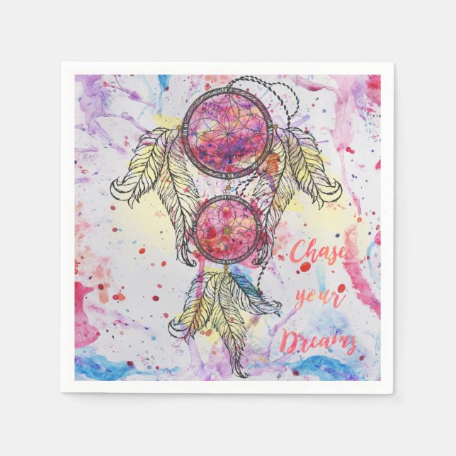 Aquarellskizze Dreamcatcher "Chase your Dreams" Serviette (Vorderseite)