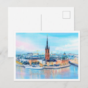 Aquarellskizze Gamla Stan Stockholm Schweden Postkarte