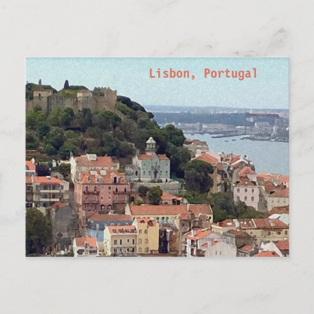 Aquarellskyline von Lissabon Portugal Postkarte (Vorderseite)