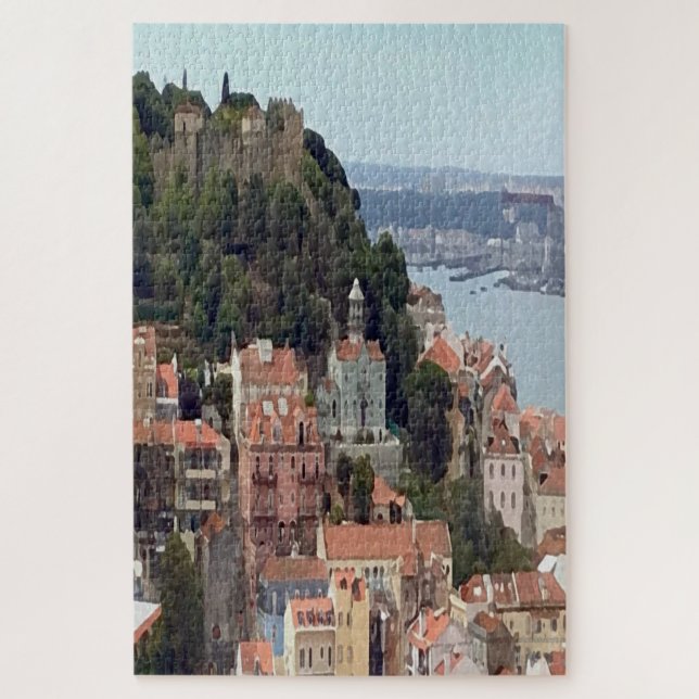 Aquarellskyline von Lissabon Puzzle (Vertikal)