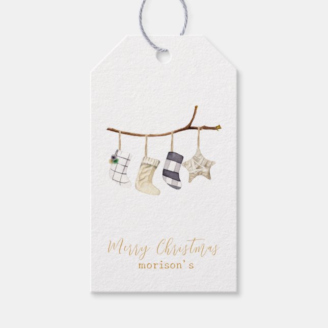 Aquarellsocken für Weihnachten Napkins Geschenkanhänger (Vorderseite)