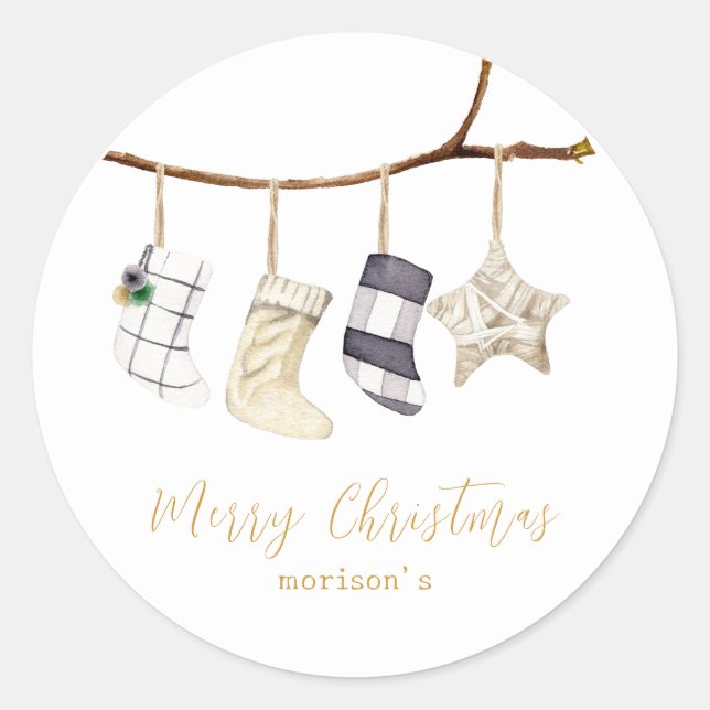 Aquarellsocken für Weihnachten Runder Aufkleber (Vorderseite)