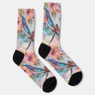 Aquarellsocken mit Libellen und Blume Socken