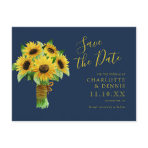 Aquarellsonnenblume auf der Marine Save the Date