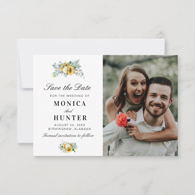 Aquarellsonnenblume Save the Date Fotokarte (Vorderseite)