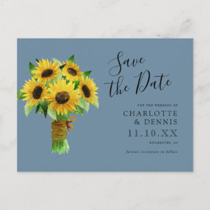 Aquarellsonnenblumen Save the Date blau Postkarte