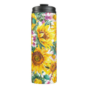 Aquarellsonnenblumen Sommer Vintag nahtloser Fleck Thermosbecher