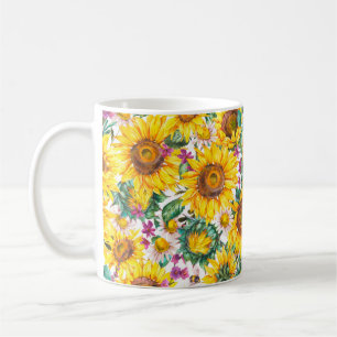 Aquarellsonnenblumen Sommer Vintag nahtloser Teil Kaffeetasse