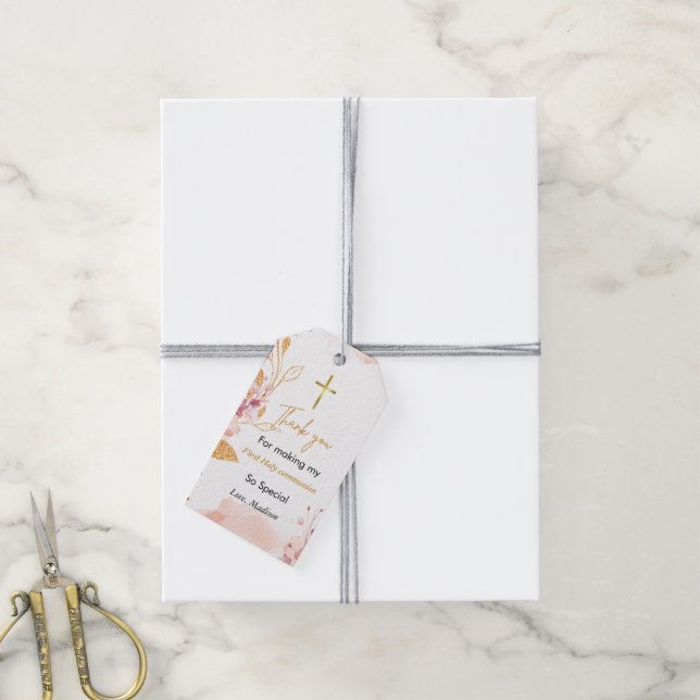 Aquarellspritzch Erste heilige Kommune Vielen Dank Geschenkanhänger (Mit Garn)