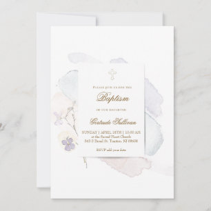 Aquarellspritzen und Blume n6   Taufe Einladung