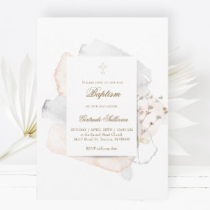 Aquarellspritzungen und Blume n5   Taufe Einladung