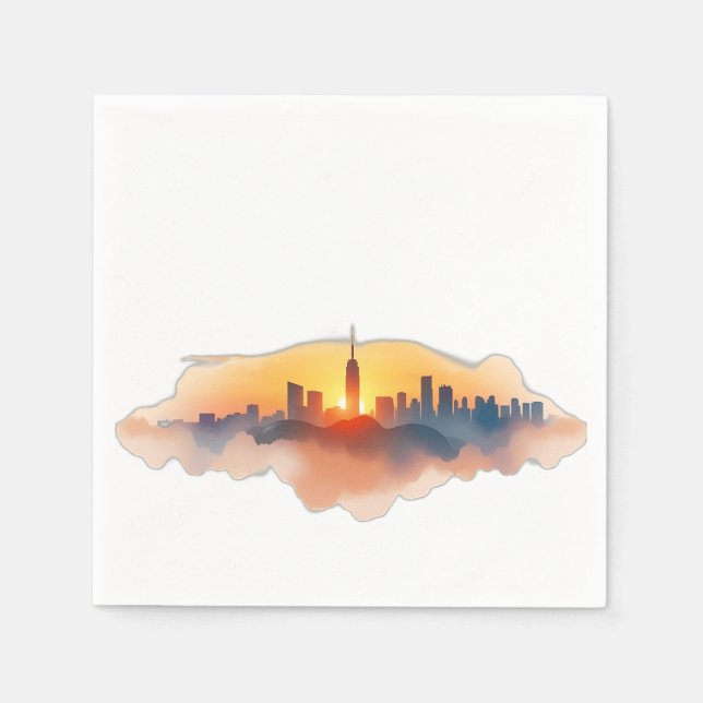 Aquarellstadt Skyline bei Sunset Serviette (Vorderseite)
