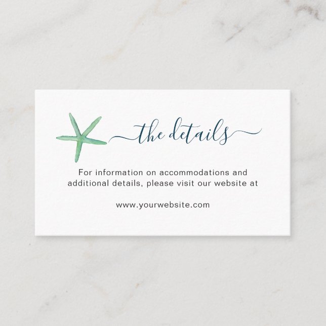 Aquarellstar Beach Hochzeitskarte Platzkarte (Vorderseite)