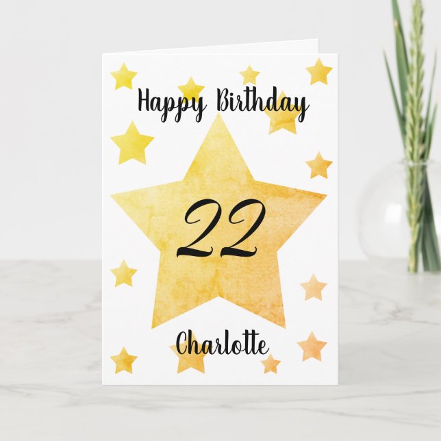 Aquarellstars 22. Geburtstag Karte (Vorderseite)