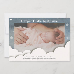 Aquarellstars Baby Stats Foto Birth Ankündigung